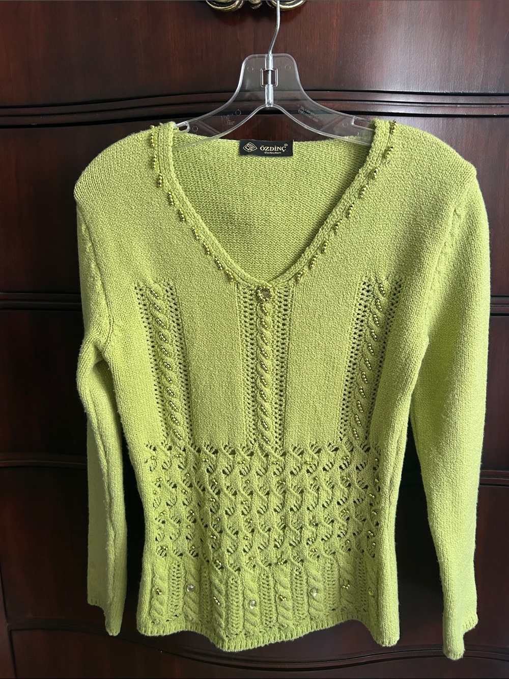 Lime Green V-Neck Knit Sweater